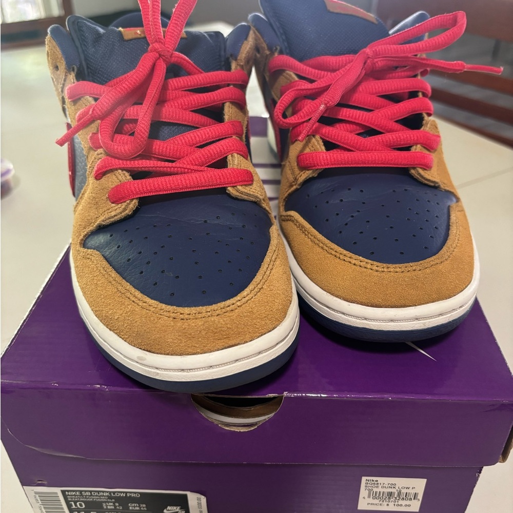 Nike SB Dunk- Navy and Tan with Red Accents